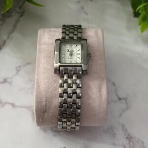 Elegant and modern rectangular pavé silver-tone link watch (Untested)